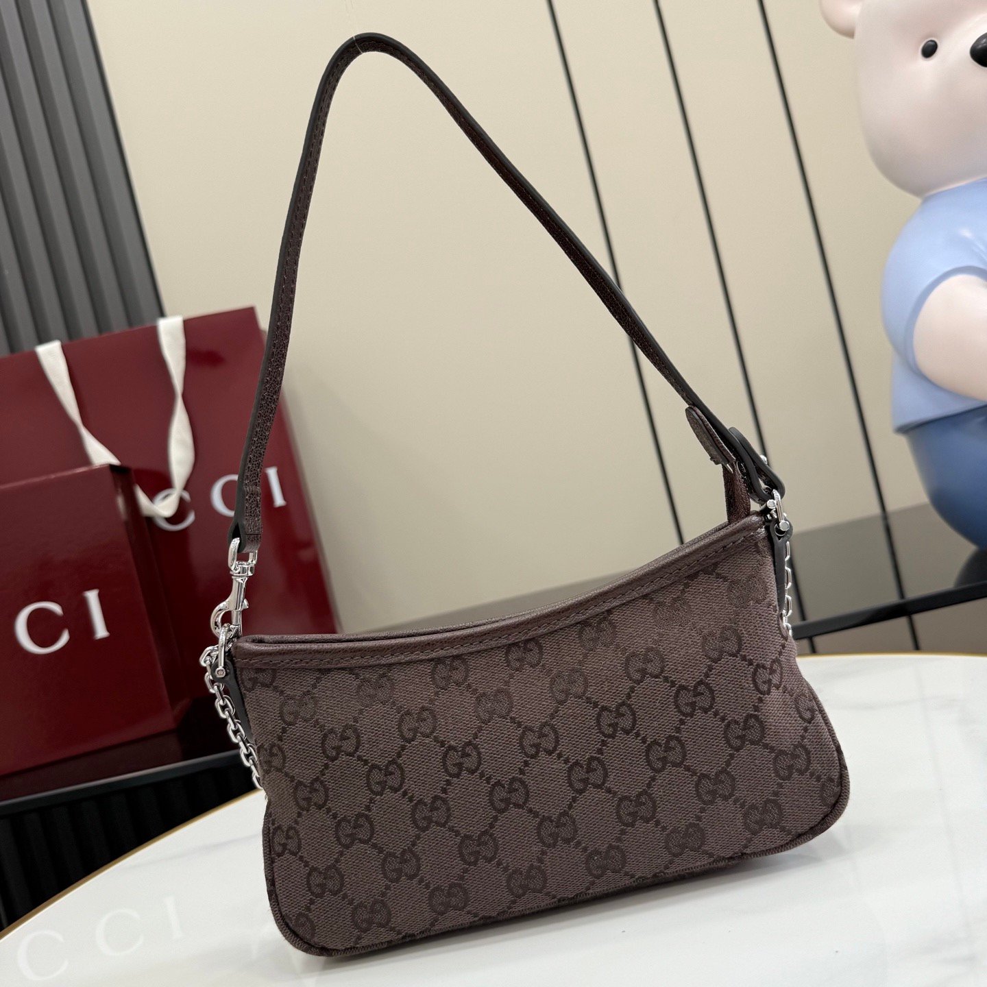 💠GUCCI新款专柜品质，顶级原单货，原厂皮、原厂五金、实物实拍，款号：875847啡布/尺寸：W21xH11.5xD3cm