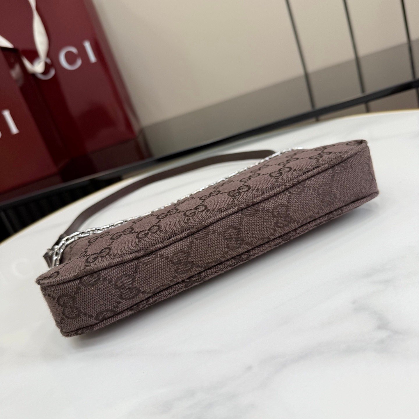 💠GUCCI新款专柜品质，顶级原单货，原厂皮、原厂五金、实物实拍，款号：875847啡布/尺寸：W21xH11.5xD3cm