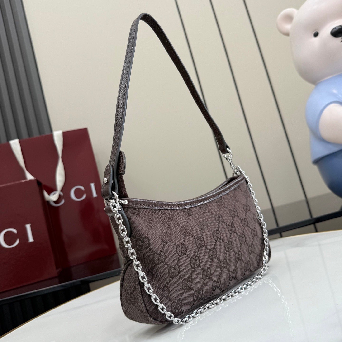 💠GUCCI新款专柜品质，顶级原单货，原厂皮、原厂五金、实物实拍，款号：875847啡布/尺寸：W21xH11.5xD3cm