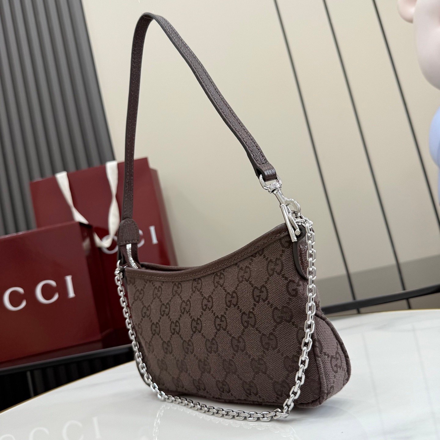 💠GUCCI新款专柜品质，顶级原单货，原厂皮、原厂五金、实物实拍，款号：875847啡布/尺寸：W21xH11.5xD3cm