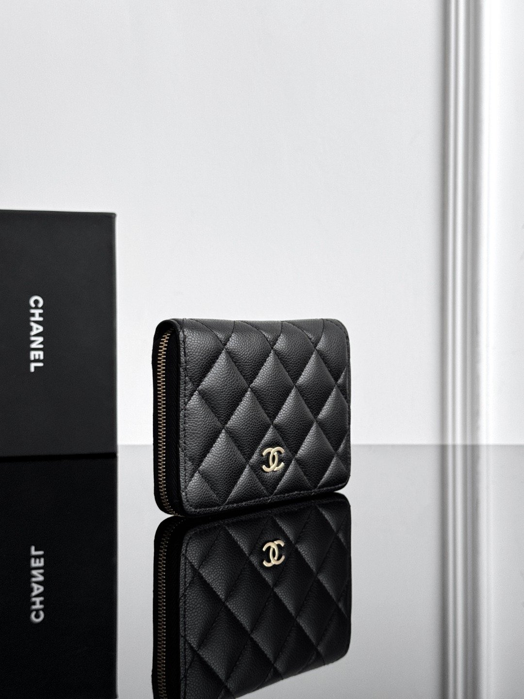 Chanel 25S|黑浅金拉链卡包